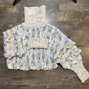 Free People Crop Sweater Turtleneck Burst Your Bubble Ruffle Long Sleeve Knit XS